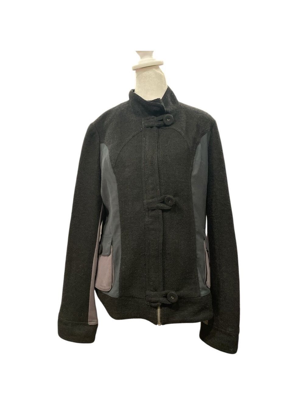 BOO RADLEY M black/gray toggle/zip pockets wool blend mandarin collar jacket